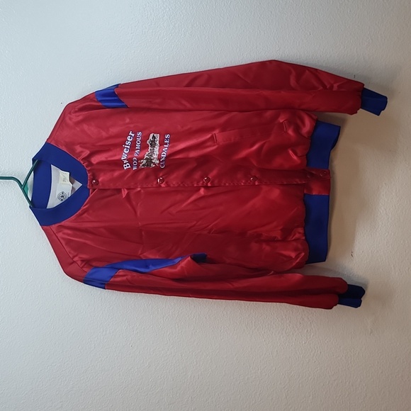 Vintage Budweiser World Famous Clydesdale Red Satin Snap Jacket - Picture 1 of 12